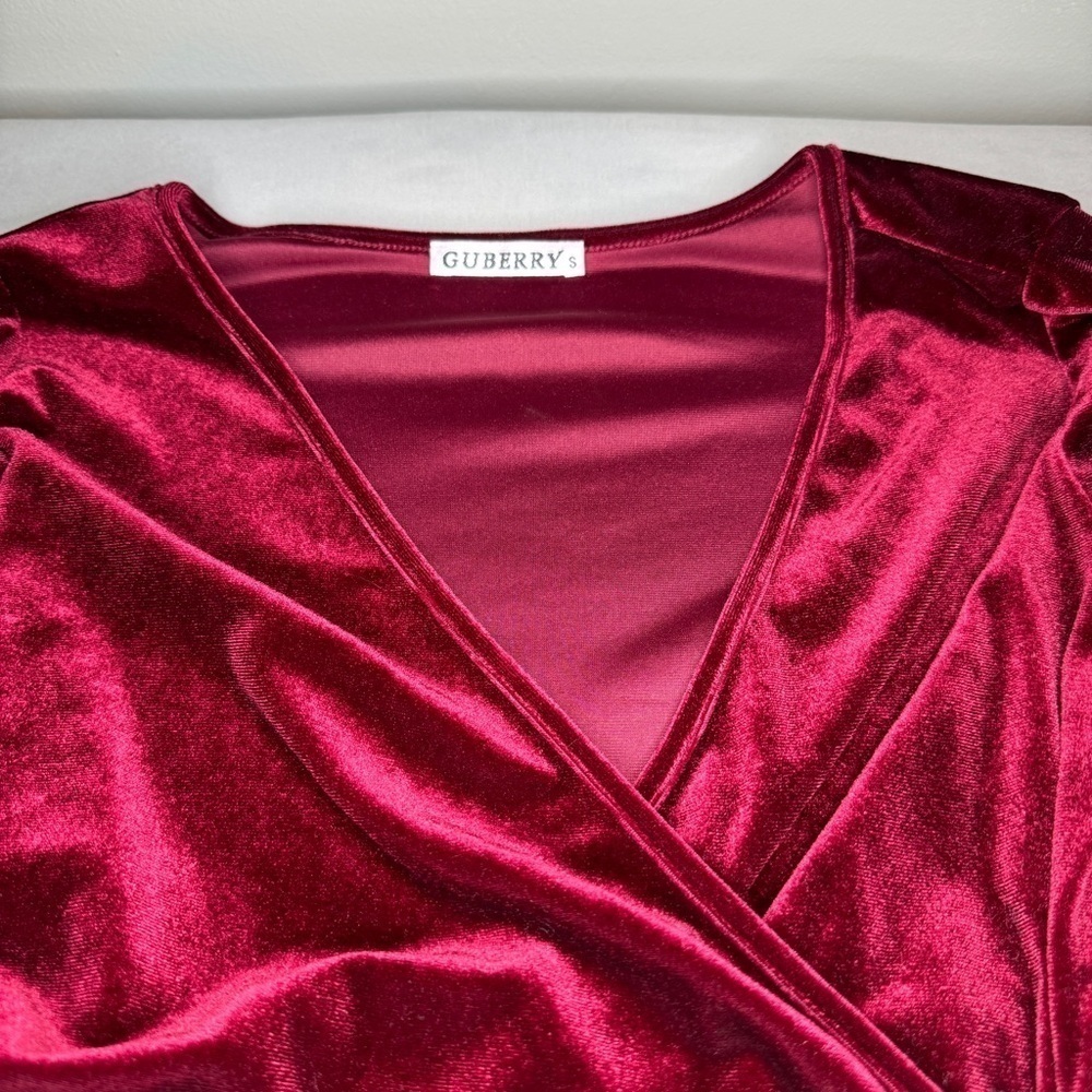 Maroon Velvet V-Neck Dress - Picture 5 of 7